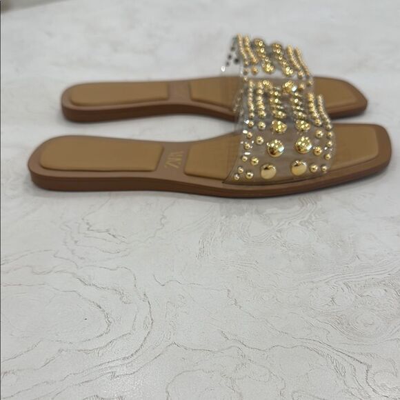 ZARA clear slides gold studs sandals 39 fit like size 8.5 - Picture 8 of 12